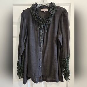 Pretty Angel Dark Gray Blouse with Forest Green Lace